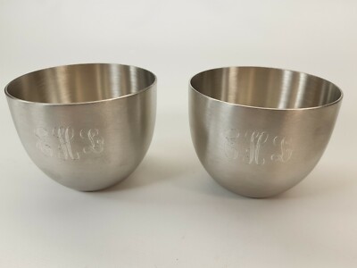 Garden Pewter Lot of 2 Jefferson Cup Cups Monogramed Initials EHL E H L