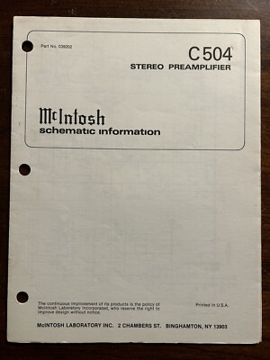 McIntosh C504 Preamplifier Preamp Schematic Information OEM Genuine ...