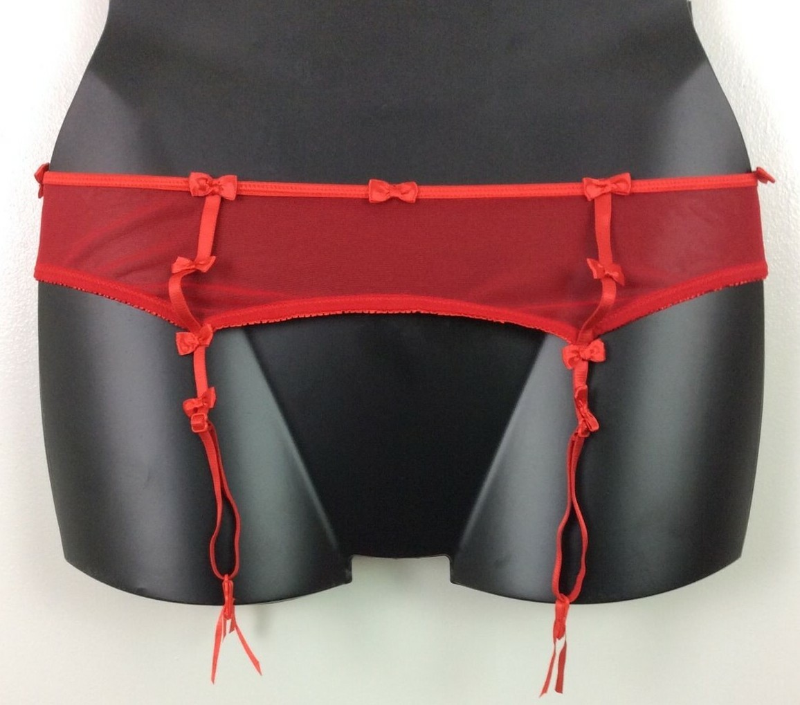Size Large Tres Sexy Garter Belt RED Mesh NWOT Women's Sexy Bows NWOT