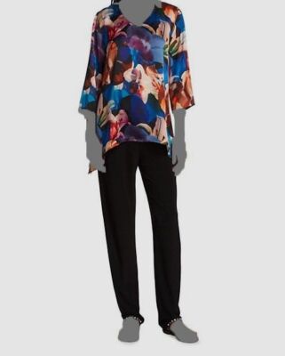$246 Caroline Rose Women's Blue Midnight Floral Draped Tunic Size M