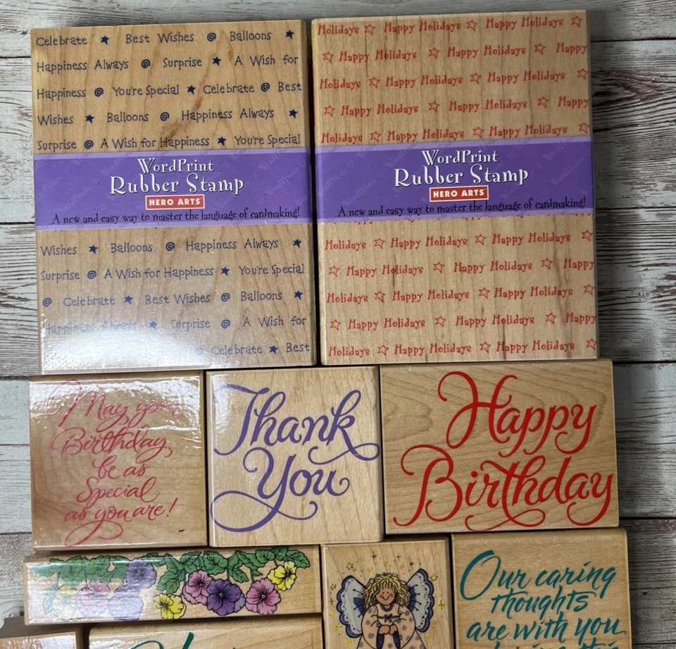 ENORME Lote 19 Estampillas de Goma Montadas en Madera Artes de Héroes (De Colección Años 90) Dichos, Ángel Foto 4 de 4