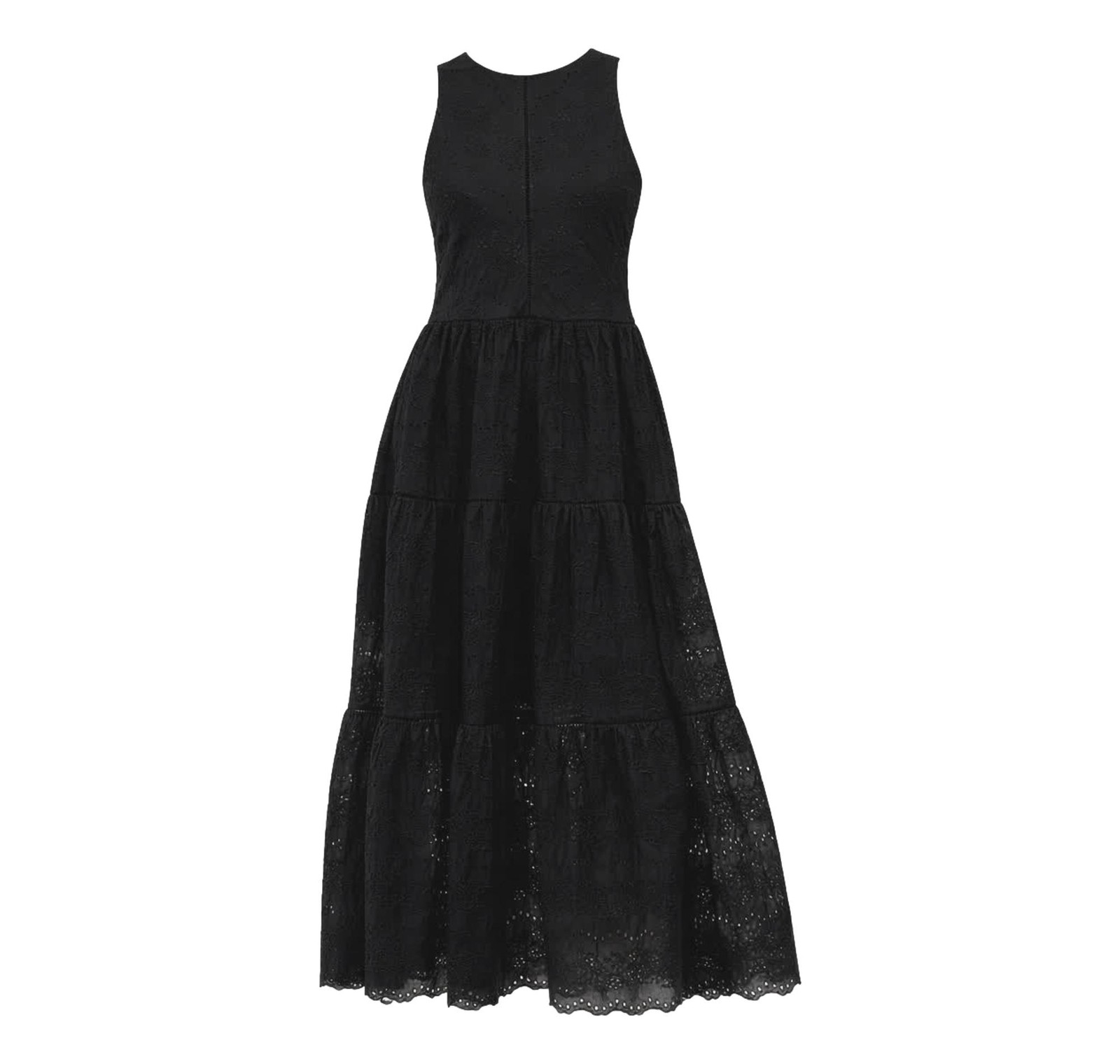 HUGO BOSS Women Lace Dress Black Sleeveless 100% Cotton Long Zip Button