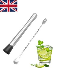 Stainless Steel Cocktail Muddler 10-Inch with Mixing Spoon for Perfect Mojitos