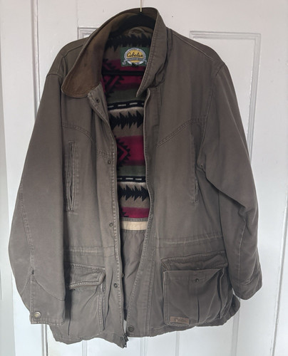 Cabela's Men's Vintage 90s Canvas Jacket, Aztec Fleece Interior