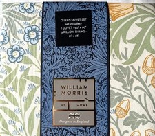 WILLIAM MORRIS QUEEN 3 PC Duvet Set OAK AND WILLOW- LEAF GREEN 100 cotton - New