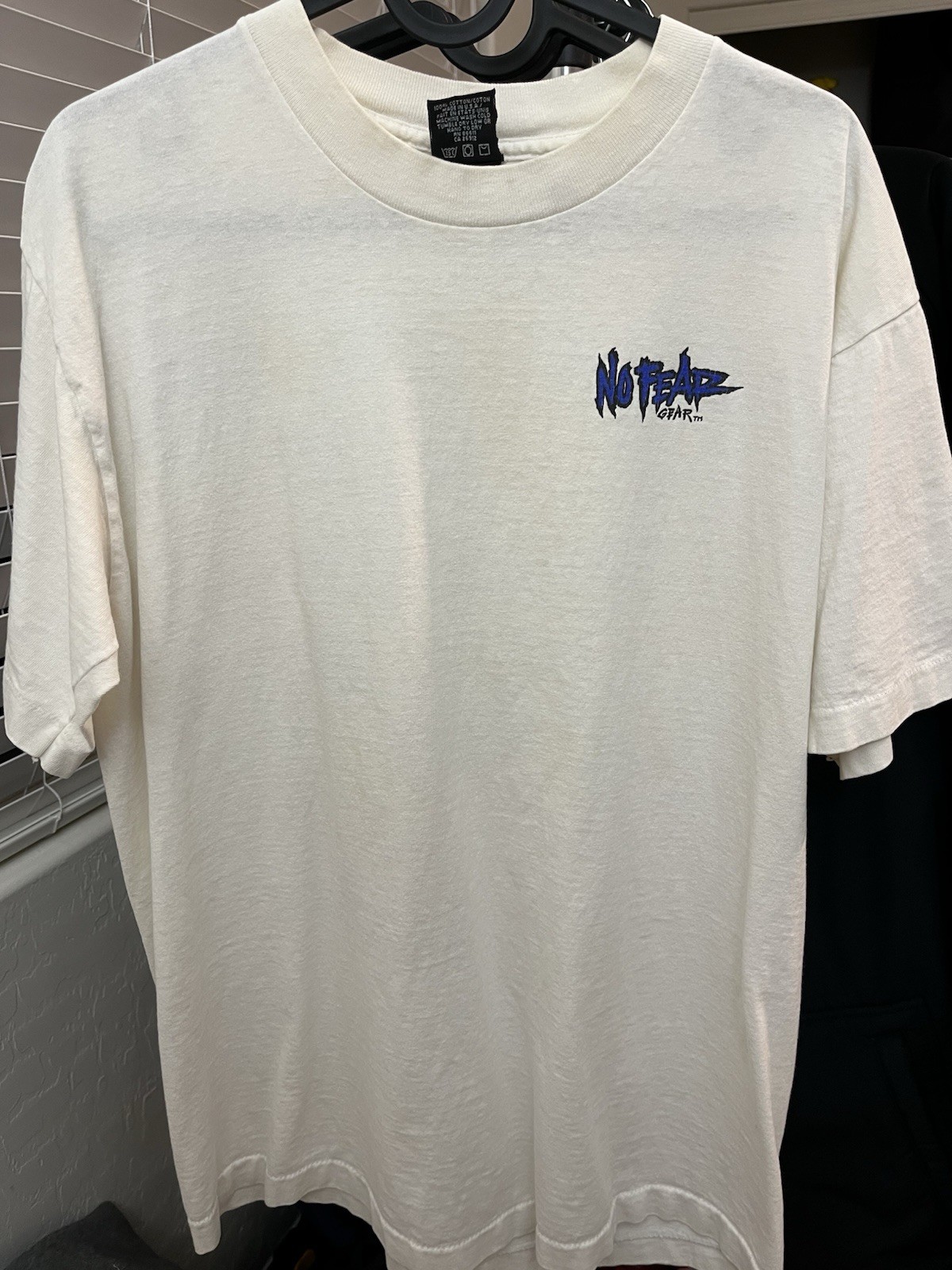 Vintage No Fear T-Shirt Single Stitch 90s Football Graphic White Size L USA