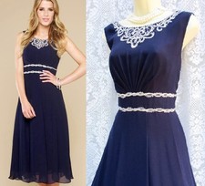 Stunning Monsoon Alice Size 22 Embroidered Bead Navy Chiffon Midi  Dress