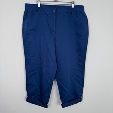 NEW - J Jill Ink Navy Blue Linen Cotton Blend Petite Roll Tab Pants XL