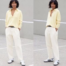 AYR The Metropolitan Hi-Rise Pleated Twill Trouser Pants Basmati White 8