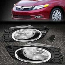 FOR 2012 HONDA CIVIC SEDAN CLEAR LENS FRONT BUMPER FOG LIGHT LAMP W/BEZEL+SWITCH
