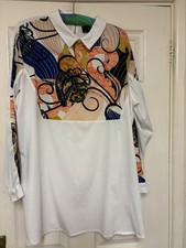 Ax Paris White Abstract Pattern Tunic Short Dress 24 Long Sleeve