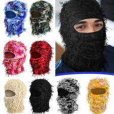 Distressed Ski Mask Balaclava Yeat Shiesty Fluffy Knitted Full Face Mask X-Mas