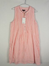 Quince NWT Striped Sleeveless Dress Womens S Coral White Organic Cotton Coastal