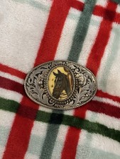 Western Vintage Porcelain Horse Head Belt Buckle With Floral Design