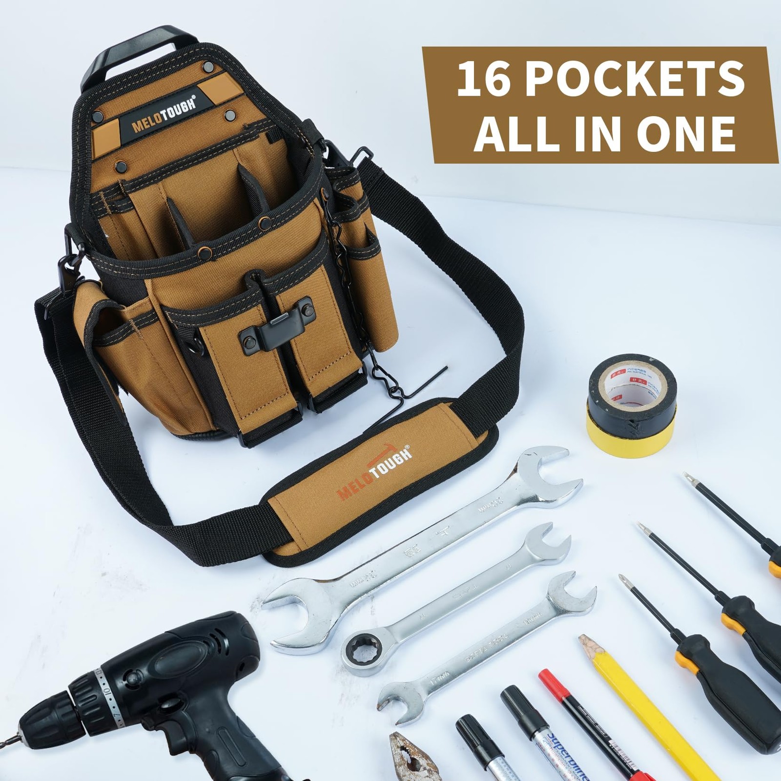 Electrician Tool Pouch Bag with Shoulder Strap Professional 15 Pockets Tool P...