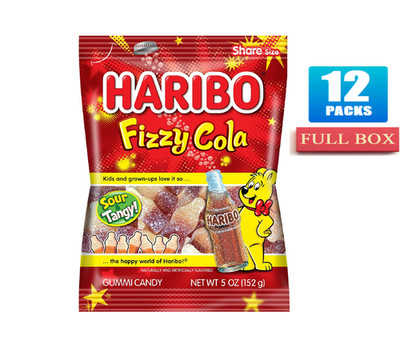 Full Box 12x Packs Haribo Gummi Candy, Fizzy Cola - 5oz Each