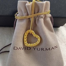 David Yurman 18K Yellow Gold Cable Heart Pendant Box Chain Necklace 16"