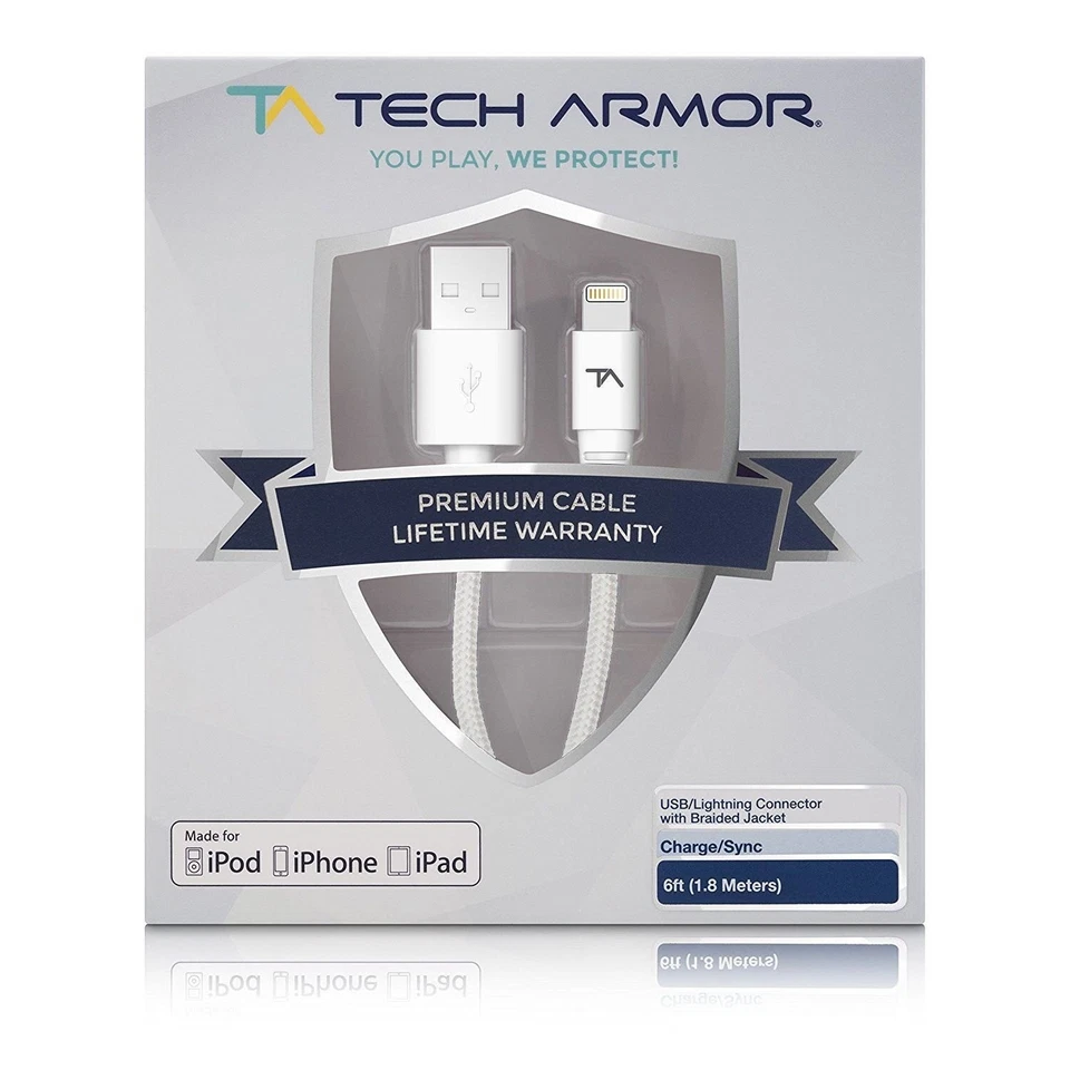 Tech Armor For Apple MFi Certified Lightning Cable to USB A - 6FT White - Image 2 of 4
