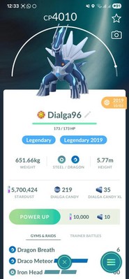 Dialga ( Caught In 2019 ) ( Maxed Level 40 ) ( 3 Moves ) Pokemon Tr@de Go
