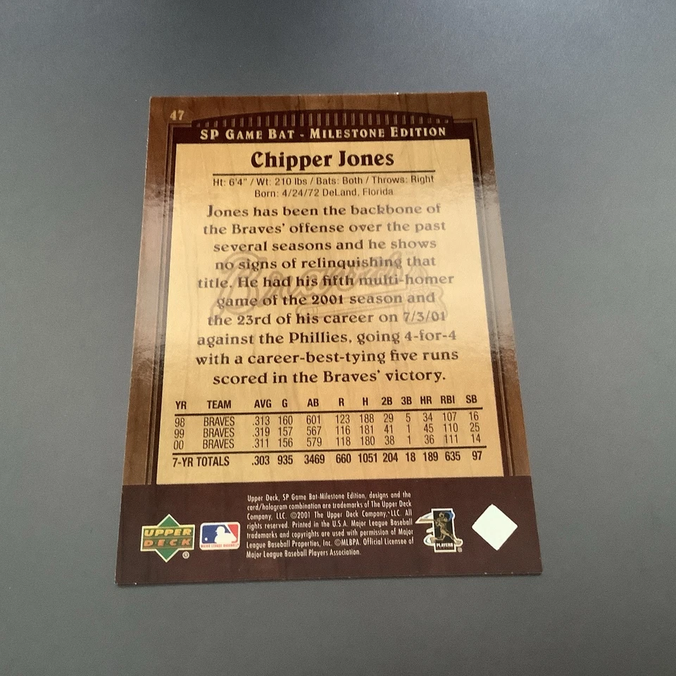 2001 SP Game Bat Edition Milestone - Chipper Jones #47 Braves NM - Image 2 of 2