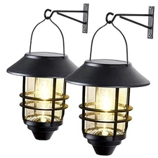 2 Pack Solar Lanterns Outdoor Waterproof, Hanging Metal Glass Solar Lights 