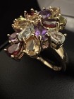 925 Sterling Silver Vermeil /Multi Genuine Gemstone Cluster Ring  — photo 2