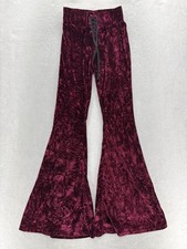 Killstar Crushed Velvet Flare Pants Womens XS Red Lace Up Bell Bottom Goth Punk