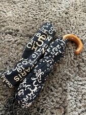 Authentic CHANEL By Sea Line Folding Umbrella Black Cotton Compact Travel