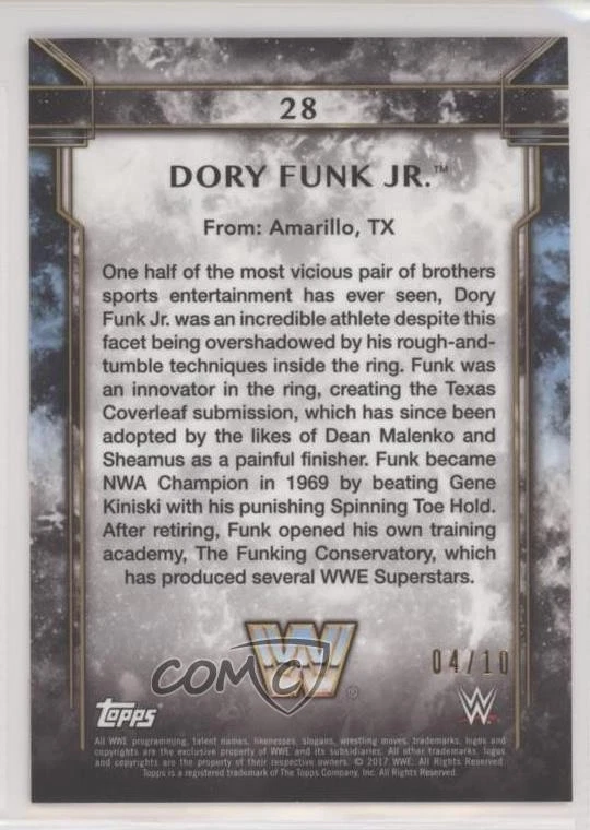 2017 Topps Legends of the WWE Gold /10 Dory Funk Jr #28 - Image 2 of 2