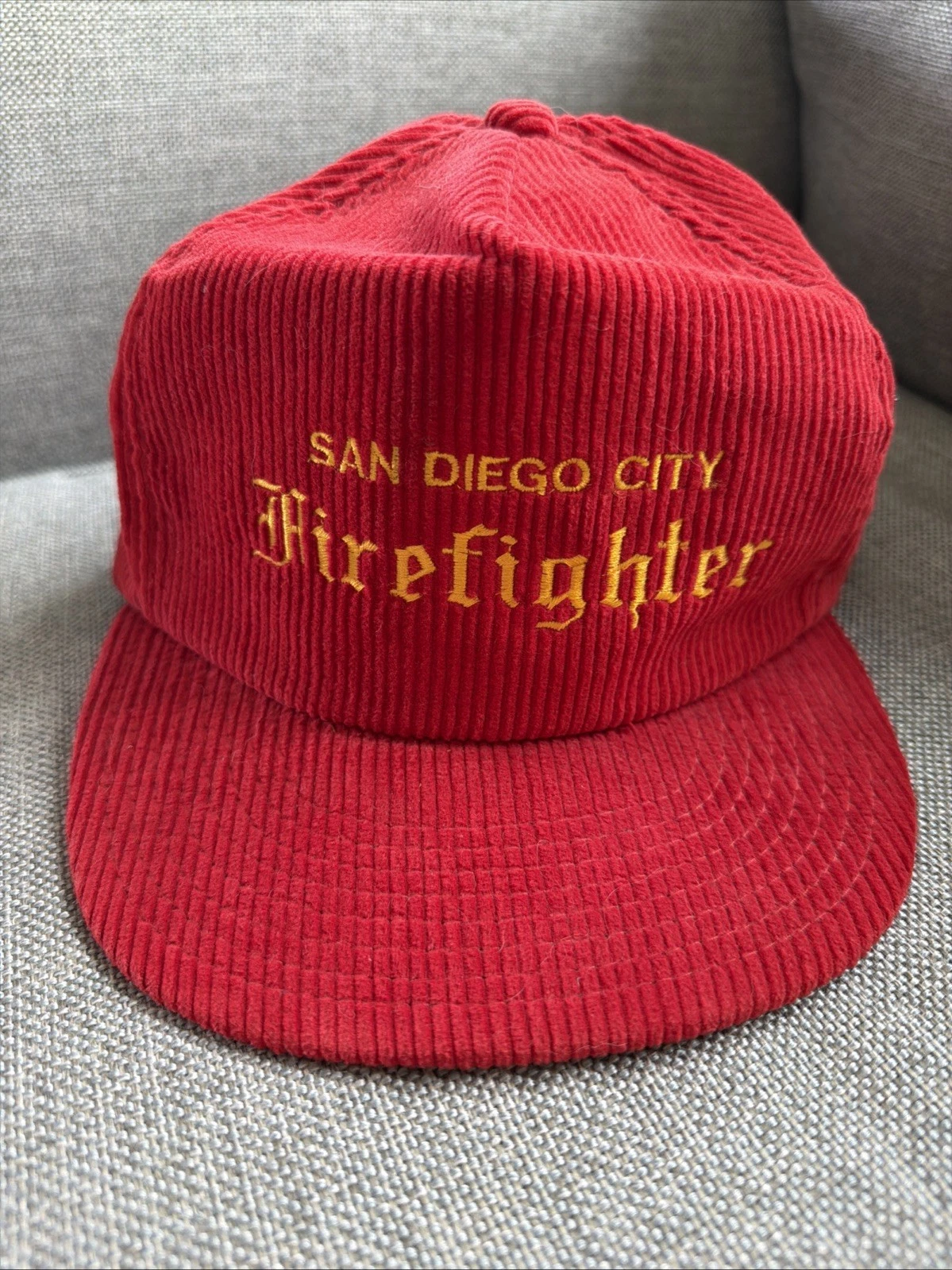 Vintage San Diego Firefighter Corduroy Trucker Hat SnapBack