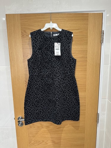 Zara Flocked (Suede) Animal Print Sleeveless Mini Dress Size XL UK14 - Picture 2 of 5