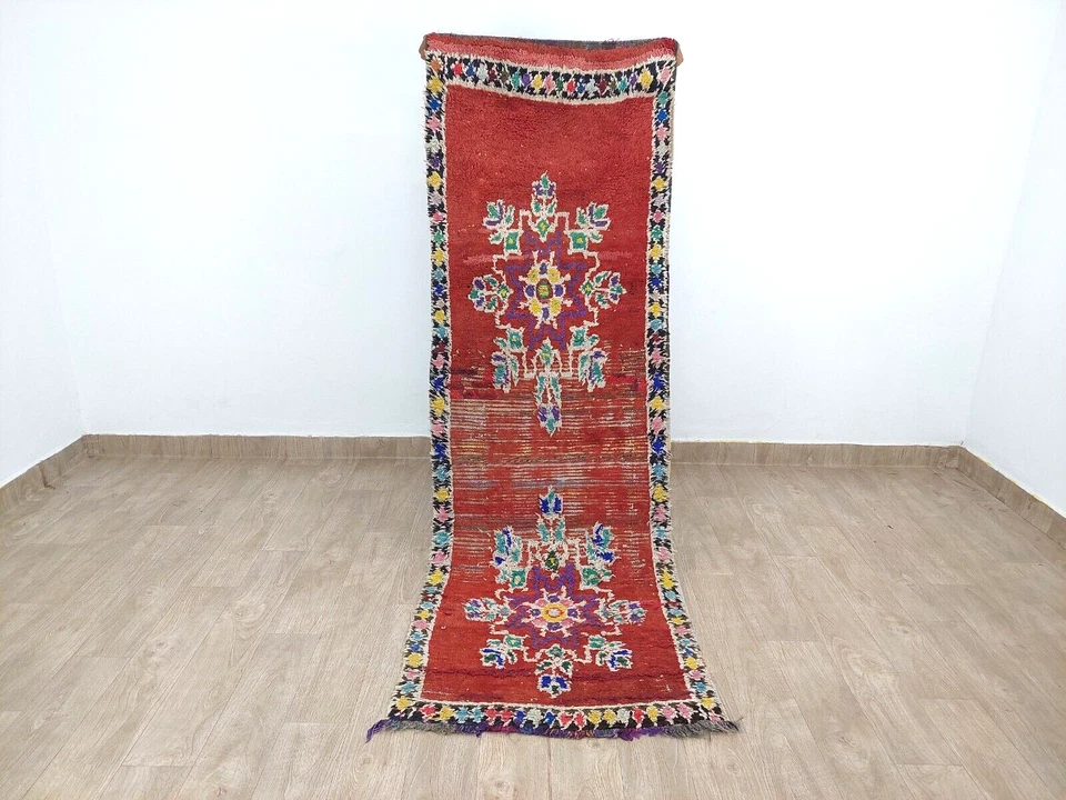 Vintage Red Runner Rug 2x8 Moroccan Handmade Tribal Berber Boho Geometric Carpet - Image 2 of 4