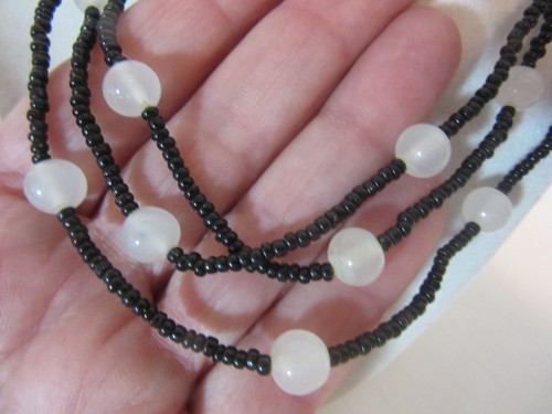 56" black milky white glass bead necklace - RP - Picture 5 of 5