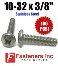 (Qty 100) #10-32 x 3/8" Phillips Pan Head Machine Screw Stainless Steel NF