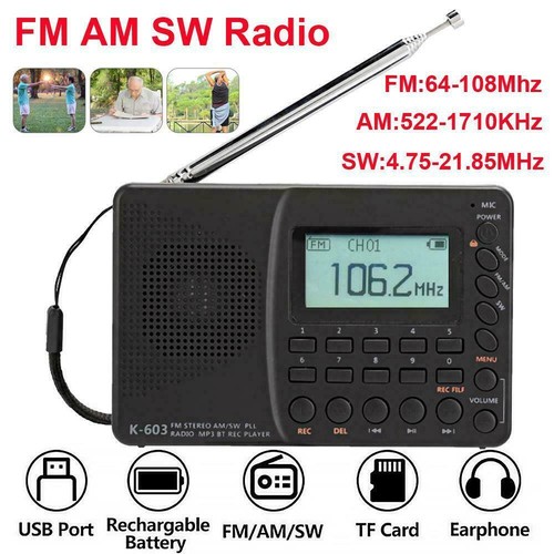 Portable BT 5.0 Digital Radio FM/AM/SW/LW/MW Recorder Full Frequency MP3 3.5mm