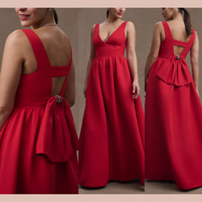 NWT 895 Sachin Babi 0 Katrina V-Neck Bow A-Line Gown Cherry Red J1488