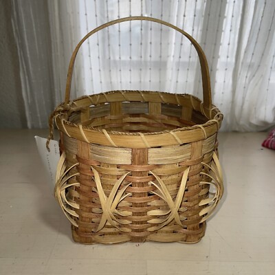 Vintage Wicker Hand Bag Fishing Basket Lunch Pail - Wooden Handle, Purse, Sewing
