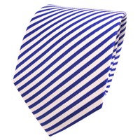 Tigertie Designer Seidenkrawatte Blau Royal Weiß Gestreift - Krawatte Seide