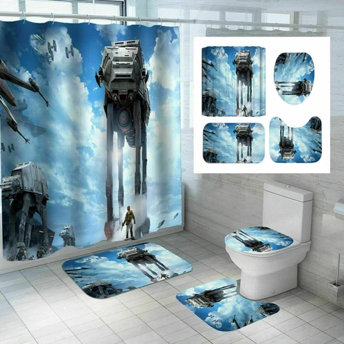 UK Star Wars Bathroom Shower Curtain Toilet Lid Cover Non-slip Mat Door Rug Set - Picture 4 of 14