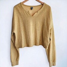 Wild Fable Cropped Cozy Notch Neck Sweatshirt Heathered Yellow Womens Large L