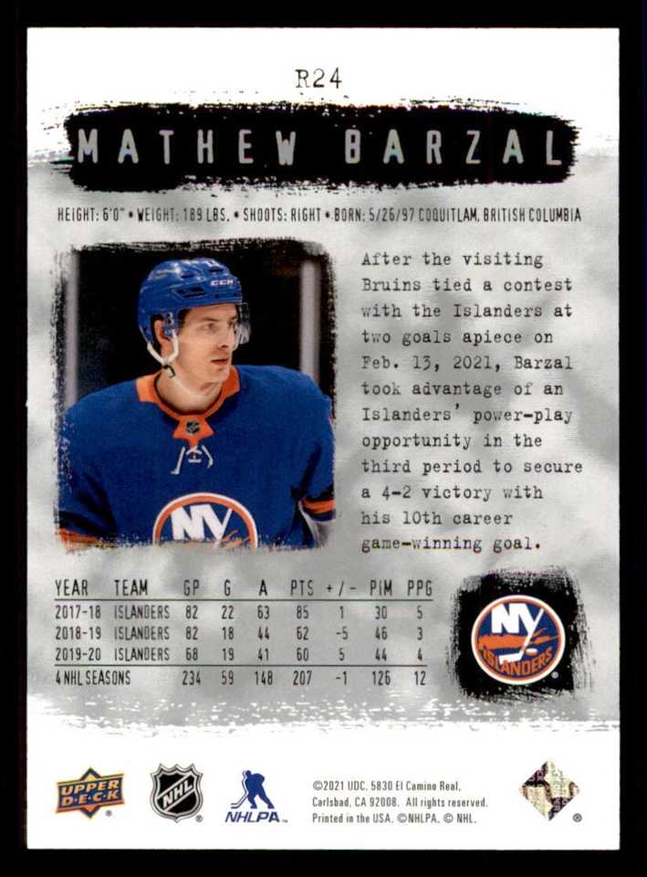 2020-21 SP Authentic '00-01 Retro #R24 Mathew Barzal - Image 2 of 2