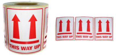50 THIS WAY UP Pfeil Etiketten 75 mm x 105 mm (3'' x 4'') selbstklebend Top Qualität