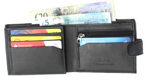 Mens RFID Blocking Leather Wallet Zip Coin Pocket Purse & ID Window 94 Black - Picture 5 of 6