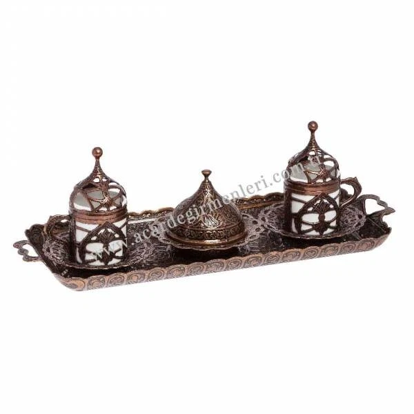 Elegante juego de tazas de café color plata con azucarero, diseño tradicional turco Foto 4 de 4