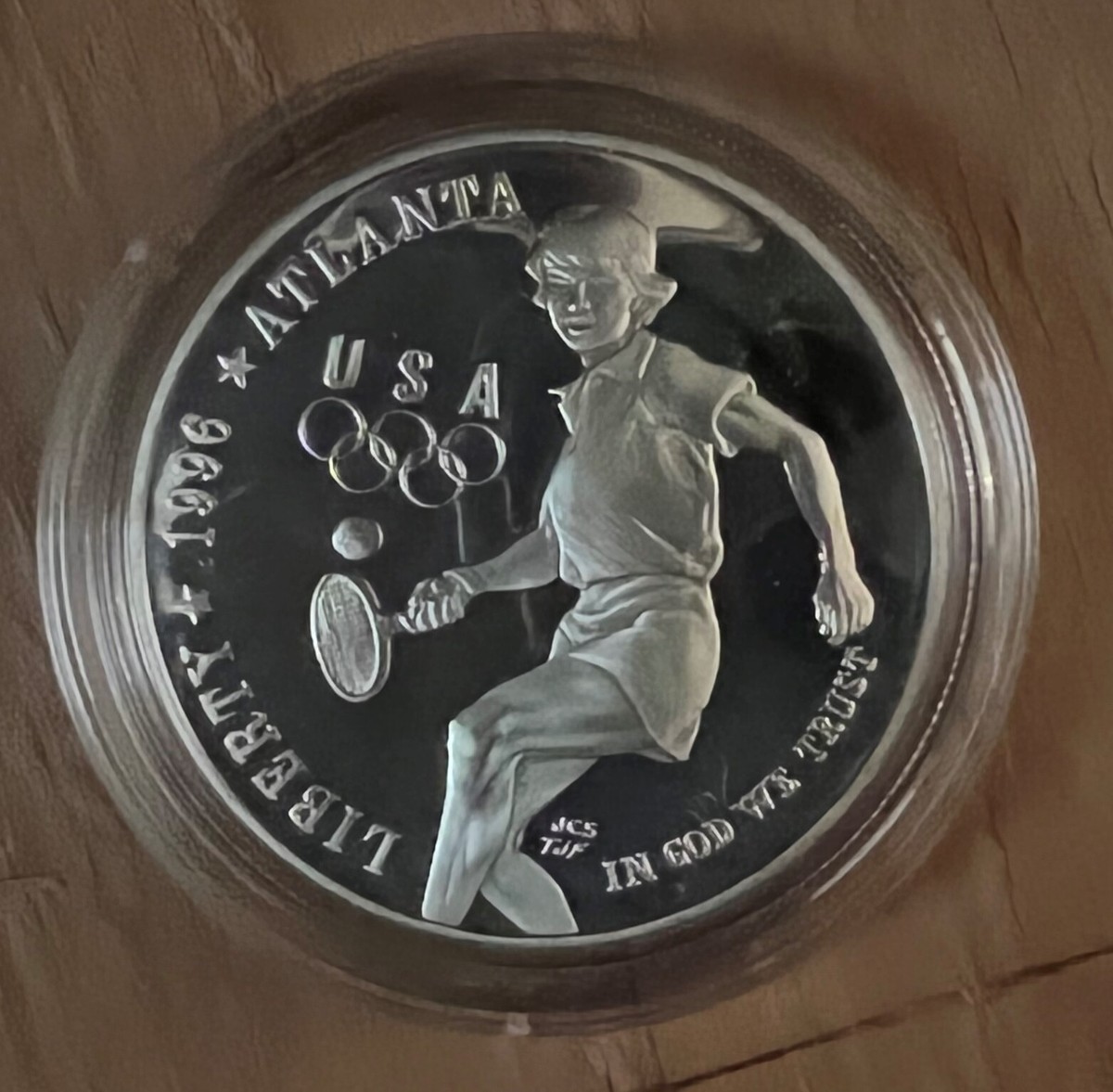 1996-P $1 US Olympic Atlanta Centennial Games Proof Silver Tennis
