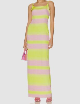 $2295 Brandon Maxwell Women's Pink Green Silk Backless Slip Gown Dress Size  12
