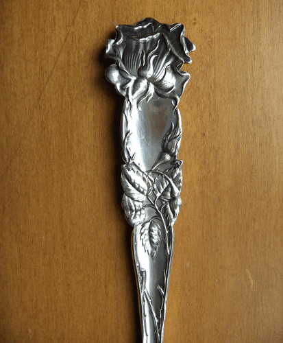 Alvin Bridal Rose sterling silver large cold meat fork~1903~Art Nouveau floral - Picture 6 of 7