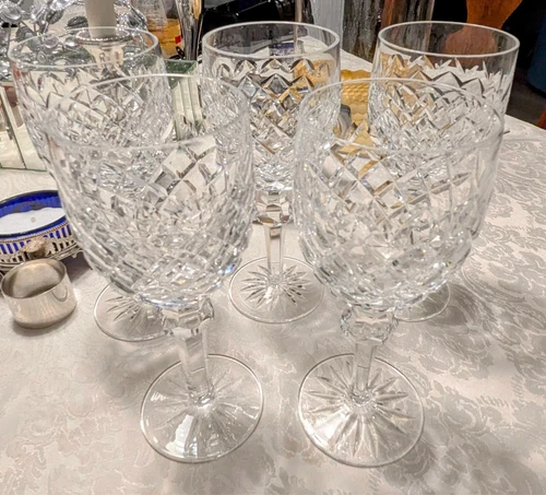 Vintage Waterford Glass Crystal POWERSCOURT Water goblet 7 5/8" Set of 5 goblets