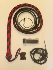 Bull Whip - Black & Red Paracord Nylon on Leather 16 Ply -  5ft Handmade