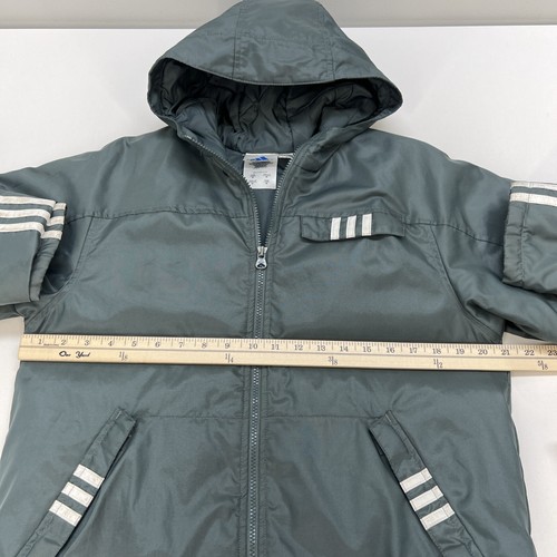 Adidas Full Zip Hooded 3 Stripe Nylon Jacket Boys M (10-12) Green - Picture 13 of 17